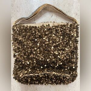 Y2K The Find Marvelous Bronzed Beaded Sequins Tote With “Diamond” Studded Strap